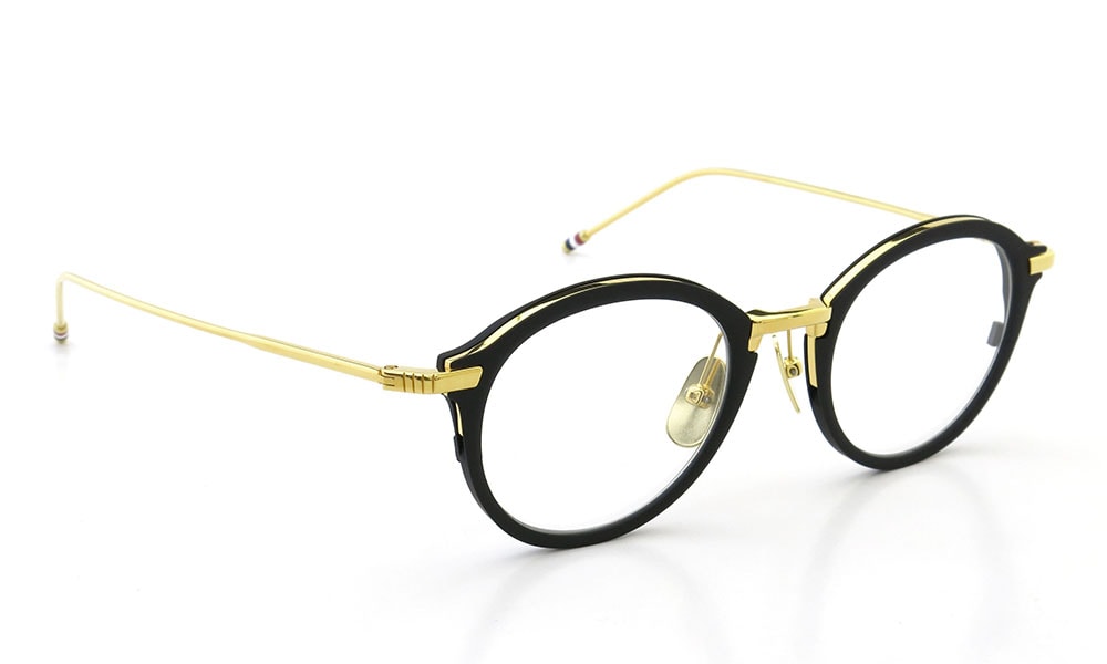 トムブラウン 眼鏡 めがね 度入り ウェリントン 黒 ブラック ゴールド色約14cmテンプル